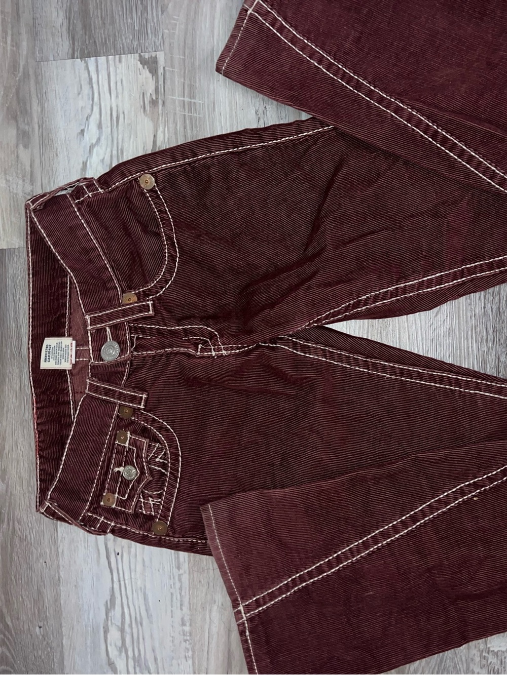True Religion Deep Maroon Corduroy Jeans with Signature Stitching - Picture 2 of 2